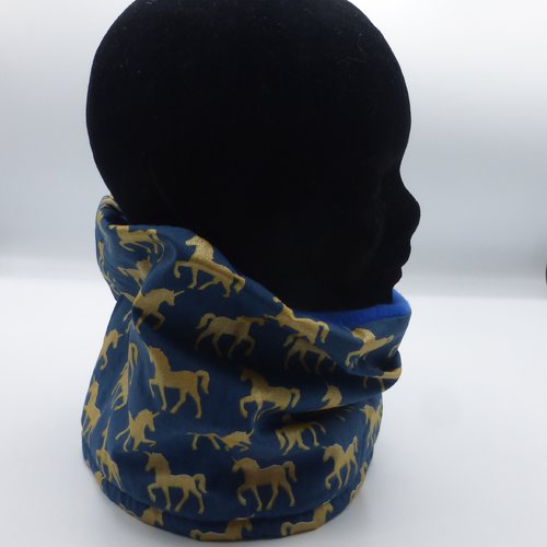 Snood licornes bleu marine et doré en coton et polaire fille enfant 3 4 5 6 7 8 ans