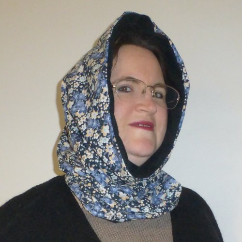 Maxi snood, snood capuche fleurs bleu marine blanc noir en coton et polaire femme adulte