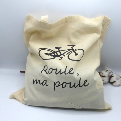 Tote bag roule ma poule vélo cycliste en coton