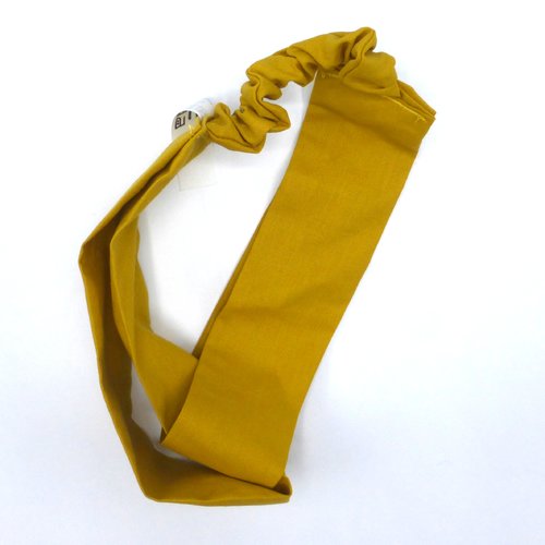Bandeau femme uni jaune ocre moutarde en coton 57 cm