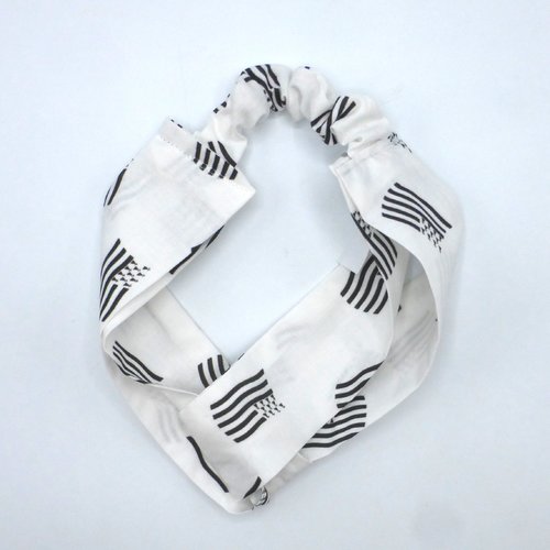 Bandeau femme bretagne drapeau breton noir et blanc en coton 57 cm