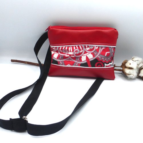 Pochette sac à bandoulière géométrique rouge gris blanc noir