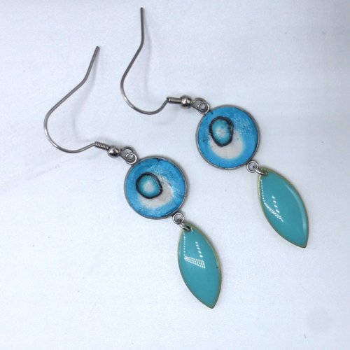 Boucles d'oreilles feuille jeu de cercles graphique géométrique en pâte polymère