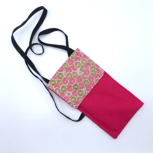 Étui pour téléphone à bandoulière à fleurs marguerites pâquerettes cosmos blanc rose fuchsia doré en coton