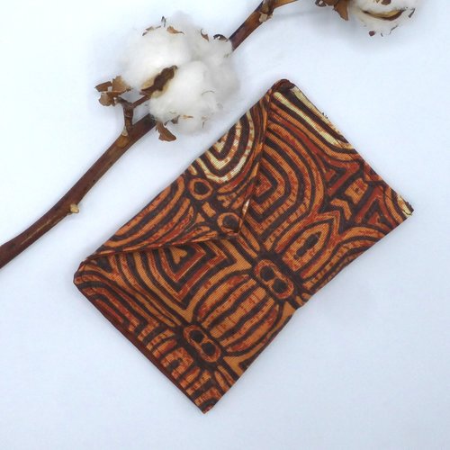 Pochette à savon doublée motif ethnique marron chocolat en coton enduit
