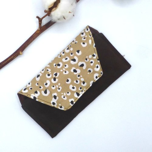 Etui à lunettes molletonné léopard beige marron en coton