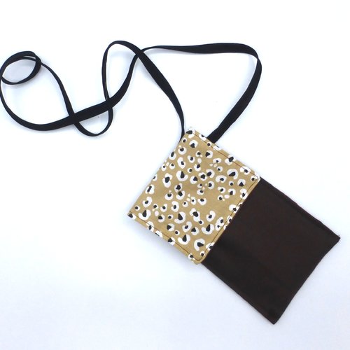 Étui pour téléphone à bandoulière imprimé léopard beige blanc noir marron en coton