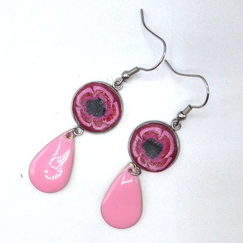 Boucles d'oreilles fleur rose en pâte polymère