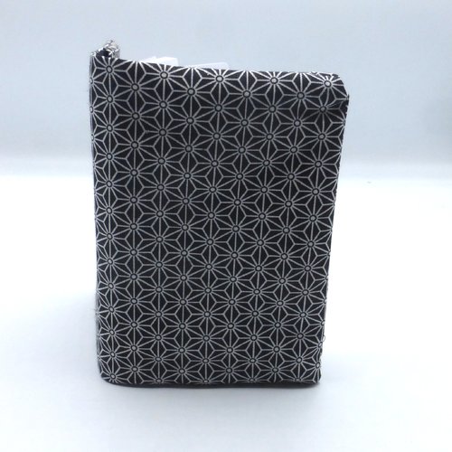 Petit carnet recouvert de coton motif japonais noir et blanc 9x14.5x1.5cm blanc ligné