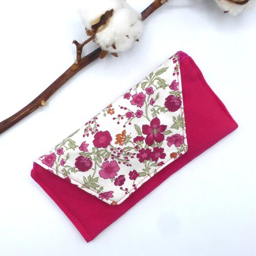 Etui à lunettes molletonné fleurs rose fuchsia orange en coton