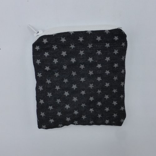 Petit porte monnaie étoiles blanches sur fond blanc en coton jeans denim