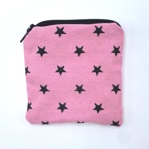 Petit porte monnaie étoiles noires sur fond rose en coton jeans denim