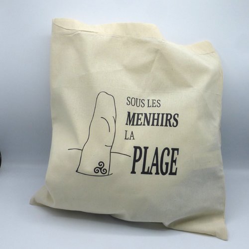 Tote bag sac triskell sous les menhirs la plage breton bretonne bretagne en coton