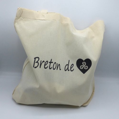 Tote bag sac triskell breton de coeur bretagne en coton