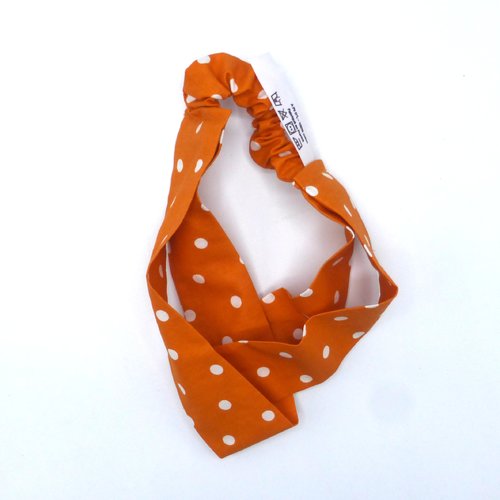 Bandeau femme pois blancs sur orange en coton 57 cm