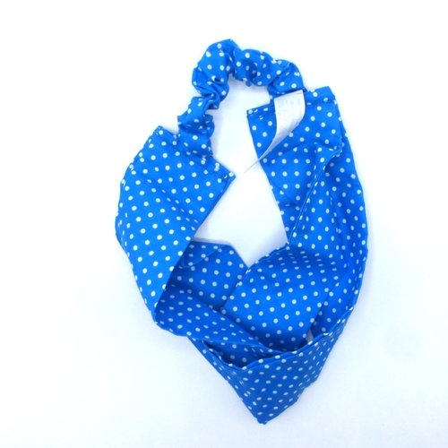 Bandeau femme pois blancs sur bleu turquoise en coton 57 cm