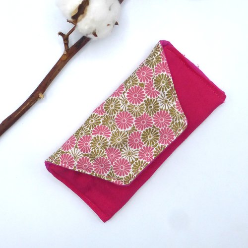 Etui à lunettes molletonné fleurs rose doré blanc en coton