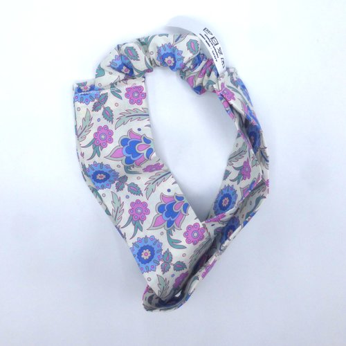 Bandeau femme fleurs bleu rose en coton 57 cm
