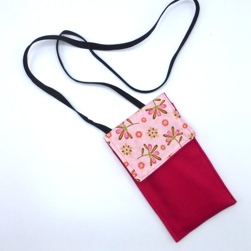 Étui pour téléphone à bandoulière à fleurs multicolores rose fuchsia en coton