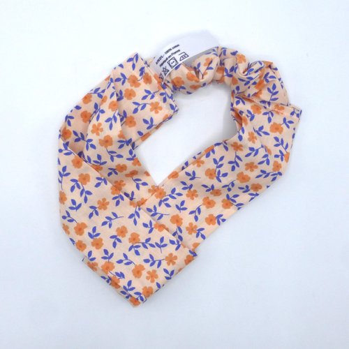 Bandeau femme fleurs orange pèche bleu roy en coton 57 cm