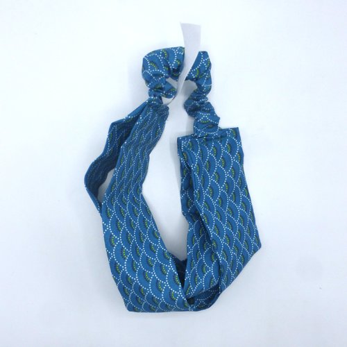Bandeau femme éventails bleu turquoise pétrole en coton 57 cm