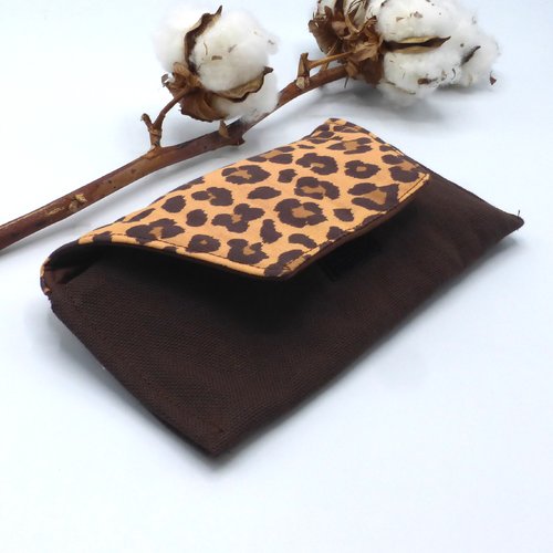 Etui à lunettes molletonné léopard beige marron en coton
