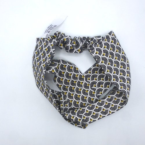 Bandeau femme éventails art déco japonais noir et blanc en coton 57 cm