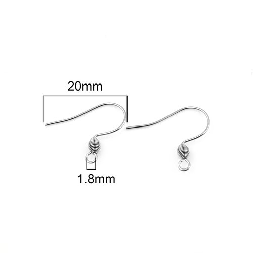 Support boucle d'oreille hameçon acier inoxydable n°01-02 x 1 paire