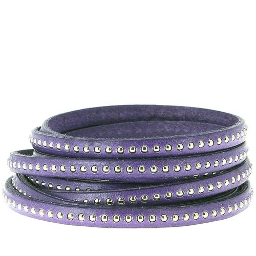 Cuir bille violet de 06 mm avec chaînette bille nickel free par 20 cm