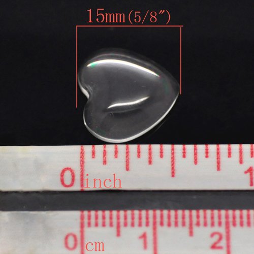 Cabochon coeur 14 x 15 mm en verre loupe transparent n°22