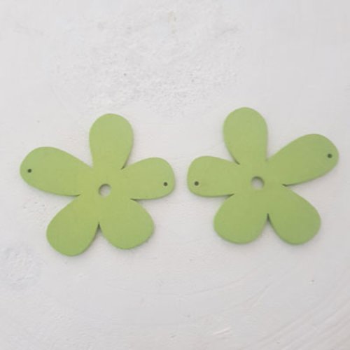 Fleur bois pendentif ou connecteur 57 mm vert