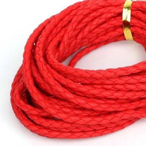 1 mètre cordon rond simili cuir tressé rouge 3 mm
