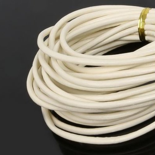 1 mètre cordon rond cuir lisse ivoire 3 mm