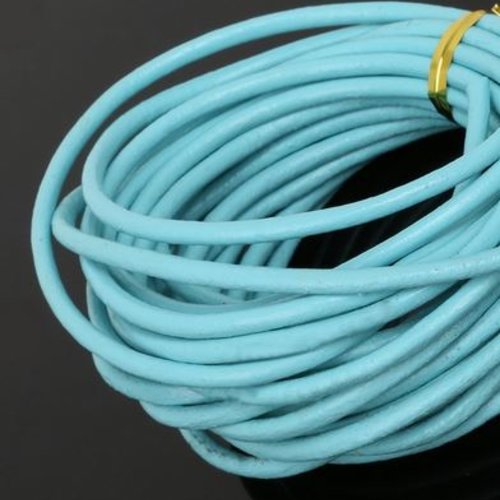 Cordon rond cuir lisse turquoise 3 mm