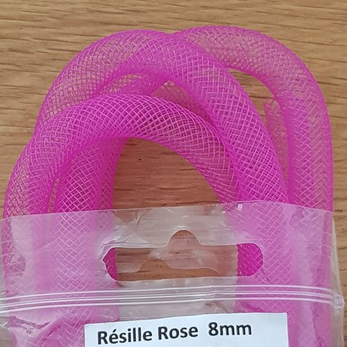 Cordon résille tubulaire uni 08 mm rose fluo