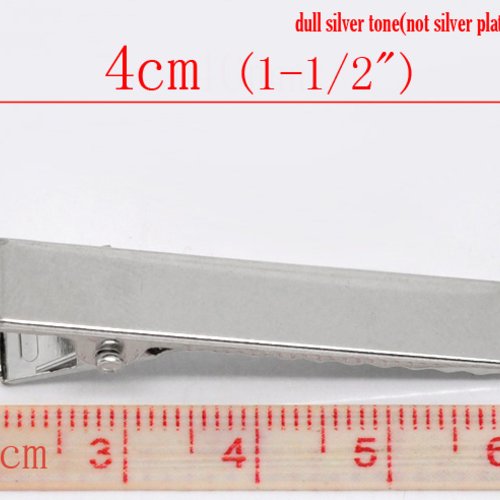 Lot de 50 pinces barrettes crocodiles - couleur argent 40 mm x 8 mm.