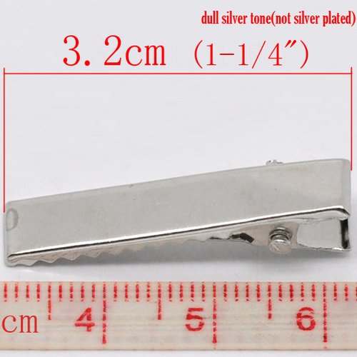 Lot de 50 pinces barrettes crocodiles - couleur argent 32 mm x 7 mm.