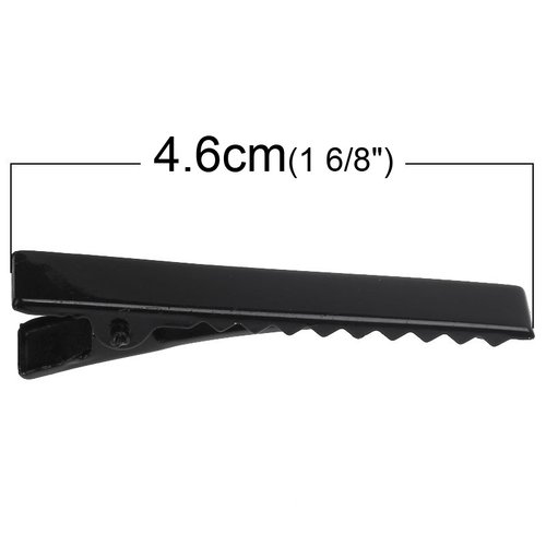 Lot de 50 pinces barrettes crocodiles - couleur noir 46 mm x 7 mm.