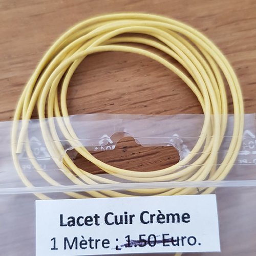 1 mètre cordon rond cuir lisse crème 1 mm