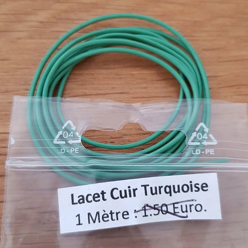 1 mètre cordon rond cuir lisse turquoise 1 mm