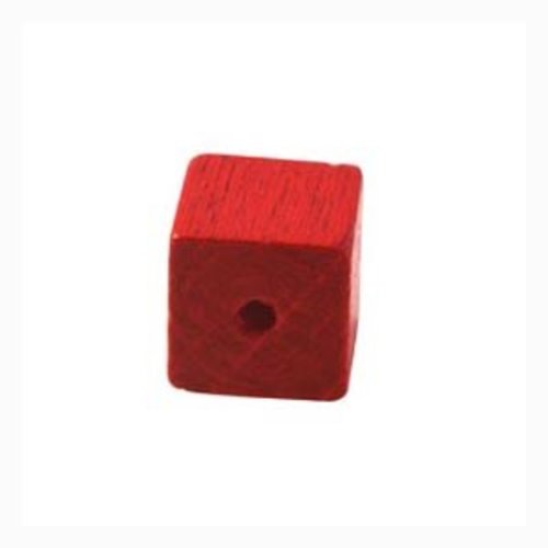 10 perles bois cube / carré 10 mm rouge