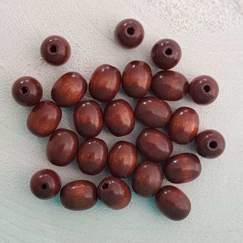 100 perles bois ovale / olive 13/10 mm marron
