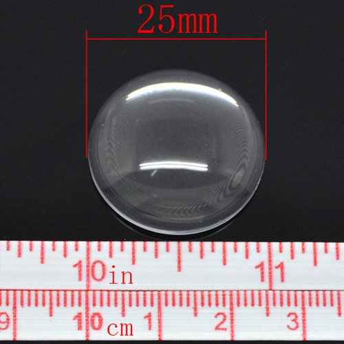 Cabochon rond 25 mm en verre loupe transparent n°11 standard