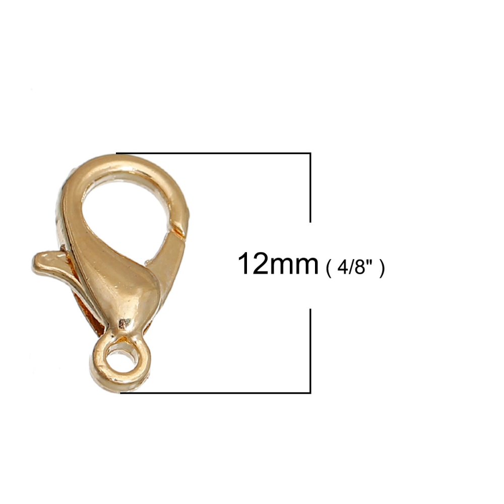 Fermoir mousqueton avec anneaux fermés 12 mm Doré à l'or fin x1
