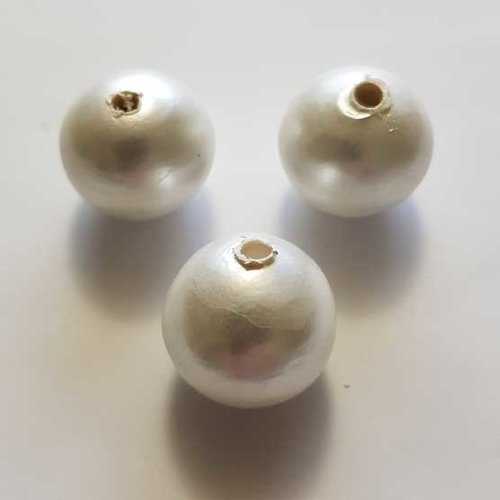 Perle ronde papier maché gt 24mm blanc nacré