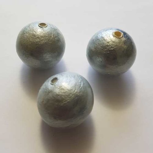 Perle ronde papier maché gt 30mm gris bleu