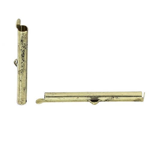 2 fermoirs embouts tubes tissage perle en cuivre couleur bronze antique de 30x6mm-71739