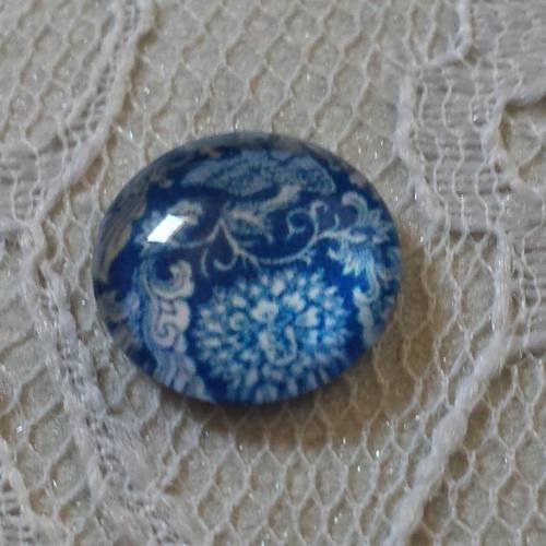 Cabochon rond en verre 12mm fleur bleu 013 
