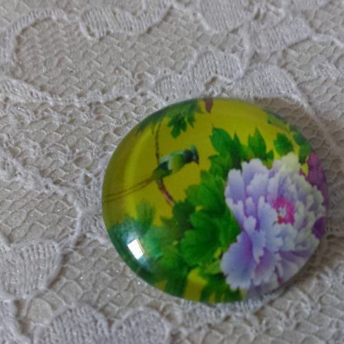 Cabochon rond en verre 20mm fleur 01-044 