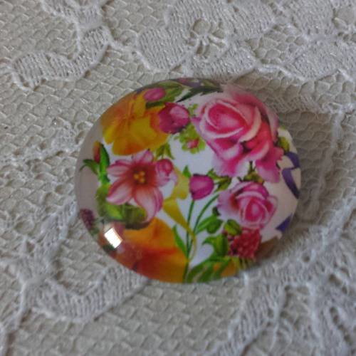 Cabochon rond en verre 25mm fleur 01-046 